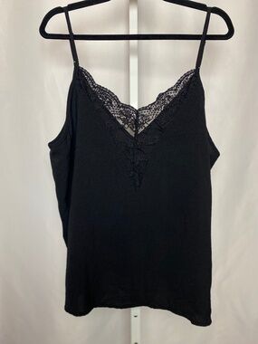 SHEIN Womenʻs Plus Size Black Lace-trim V-neck Camisole Top 1XL